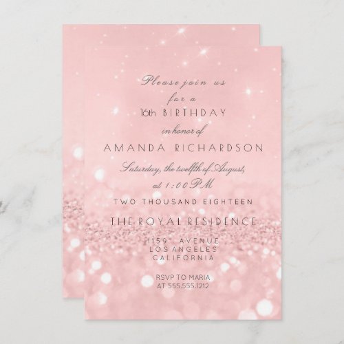 Minimal Pastel Pink Rose Gold  Birthday Glitter Invitation