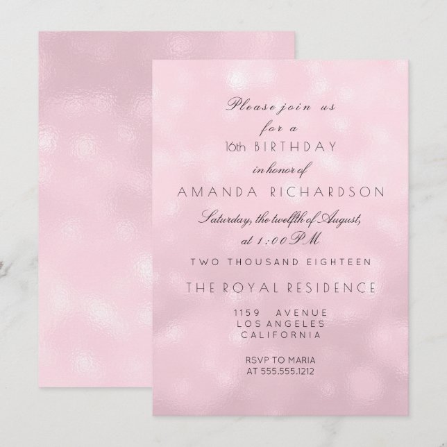 Minimal Pastel Pink Rose Lilac Birthday Party Invitation (Front/Back)