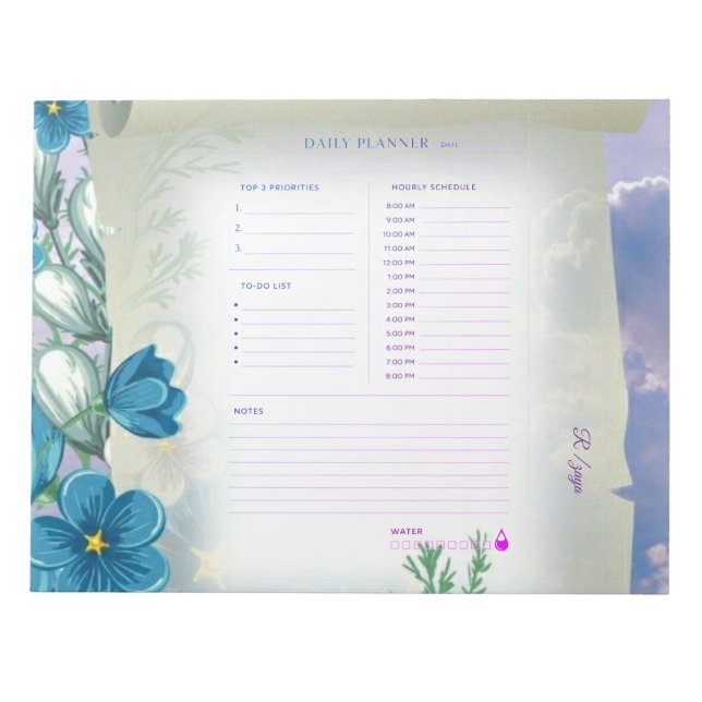 Minimal Pastel purple and blue Daily Planner Notepad (Front)