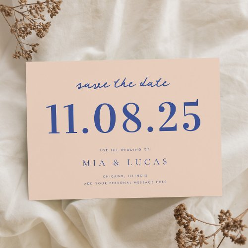 Minimal Peach Blue Chic Wedding Date Non_Photo Save The Date