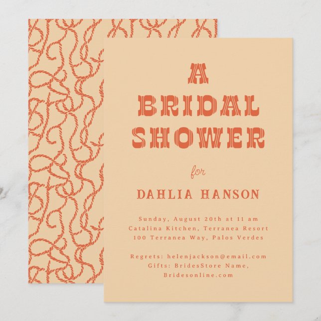 Minimal Peach Orange Western Bridal Shower Invitation (Front/Back)