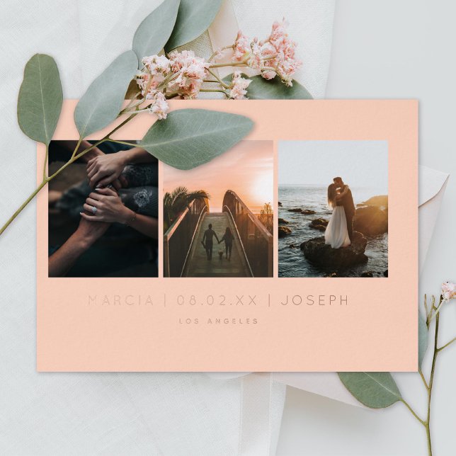 Minimal Peach Photo Save the Date Rose Gold Foil Invitation (Creator Uploaded)