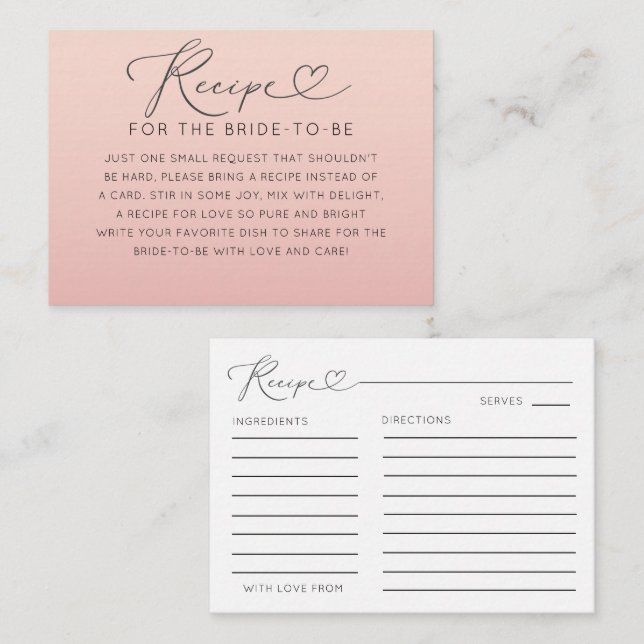 Minimal Peach & Pink Ombre Recipe Card (Front/Back)