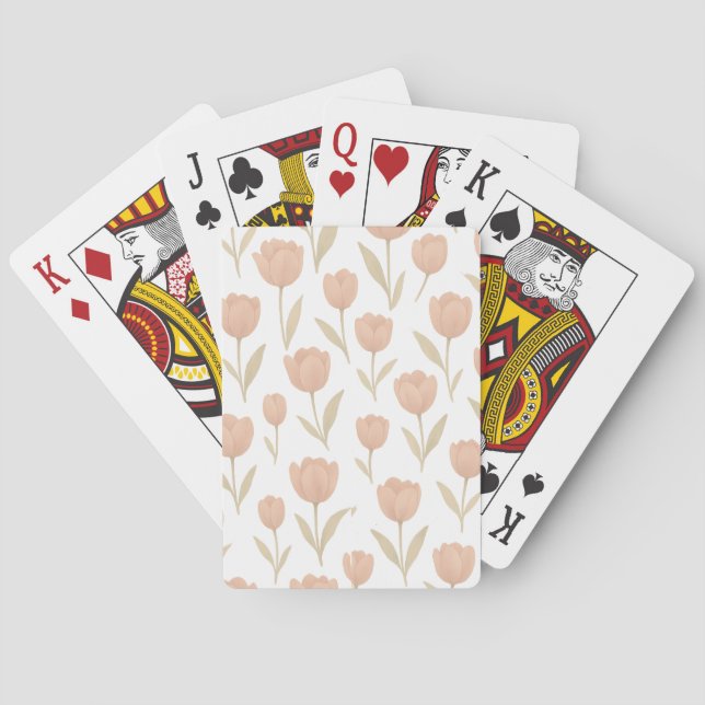Minimal Peach Tulip Floral Repeat Pattern Poker Cards (Back)