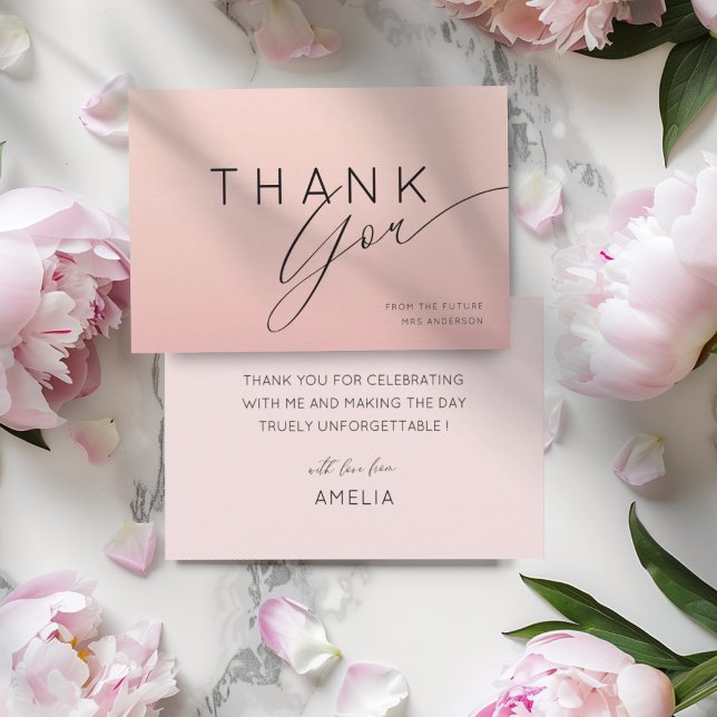 Minimal Peachy Pink Ombre Thank You Bridal Shower  Card (Creator Uploaded)
