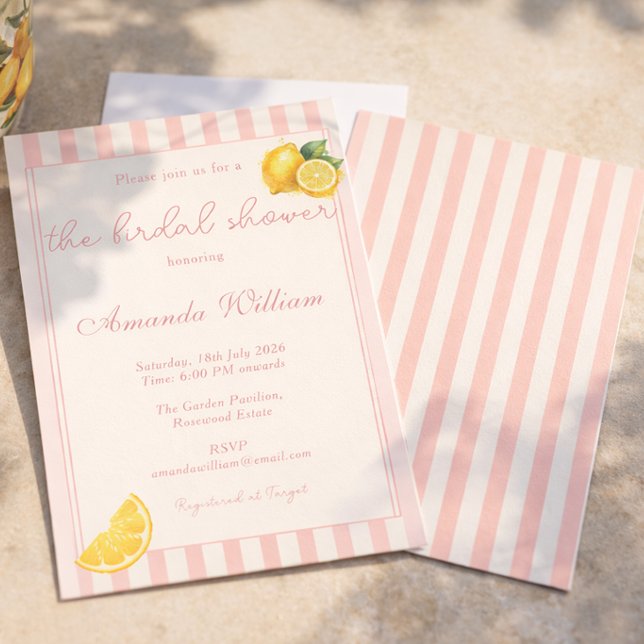 Minimal Peachy Stripes Lemons bridal Shower Invitation (Creator Uploaded)