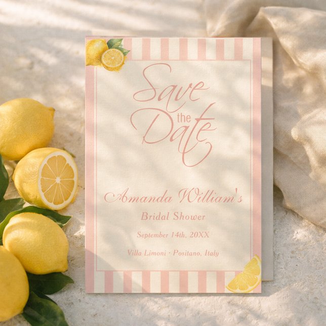 Minimal Peachy Stripes Lemons bridal Shower Save The Date (Creator Uploaded)