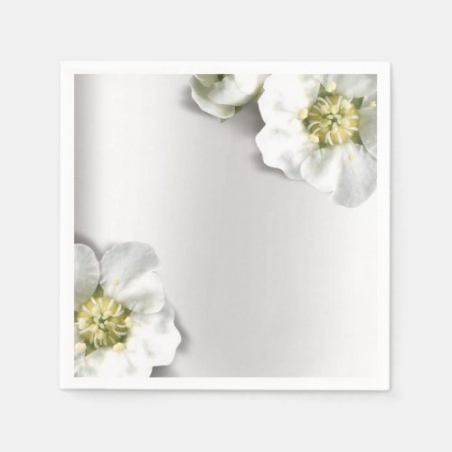 Minimal Pearly White Gray Silver Metallic Floral Napkins