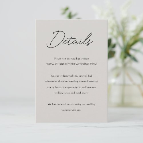 Minimal Pebble Gray Formal Elegant Wedding Enclosure Card