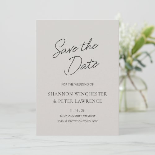 Minimal Pebble Gray Formal Elegant Wedding Save The Date