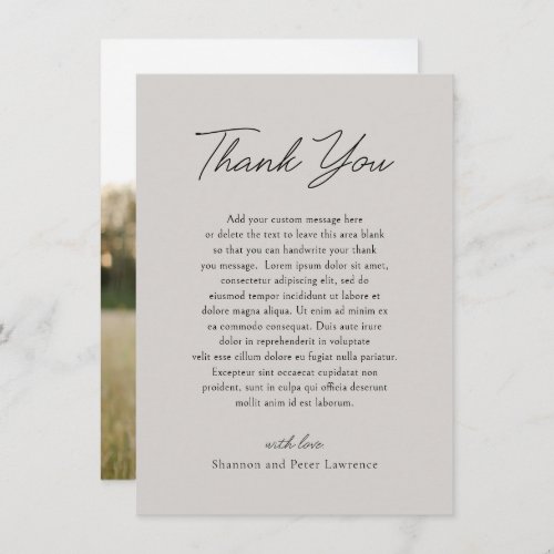 Minimal Pebble Gray Photo Elegant Wedding Thank You Card