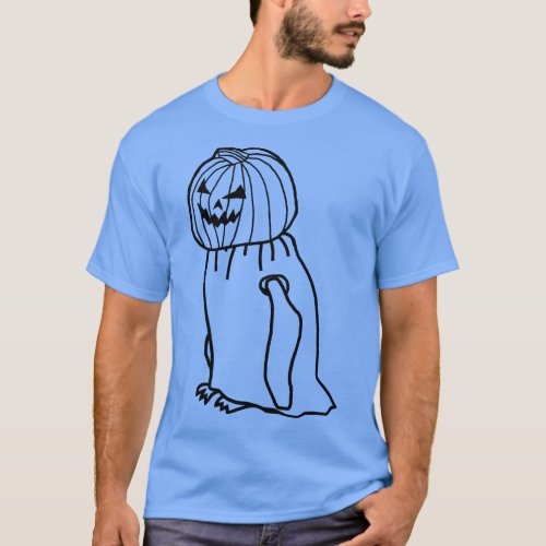 Minimal Penguin Wearing Halloween Costume Outline T_Shirt