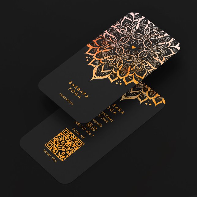 Minimal Personal Trainer Black Orange Mandala  Business Card (Minimal Personal Trainer Black Orange Mandala Business Card
)