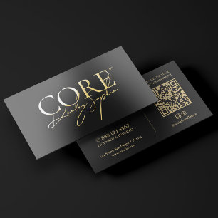 Minimal Personal Trainer Black Wellness Coach Gold Foil Business Cards