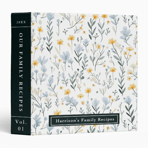 Minimal Personalised Family  Recipes Wildflowers 3 Ring Binder