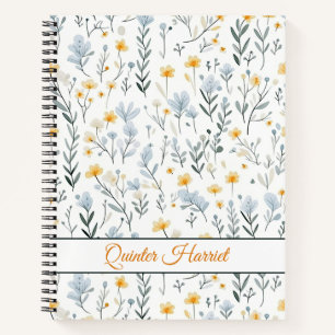 Minimal Personalised Name Watercolor Wildflowers Notebook