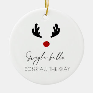 Minimal Personalizable Name Sobriety Christmas Ceramic Ornament