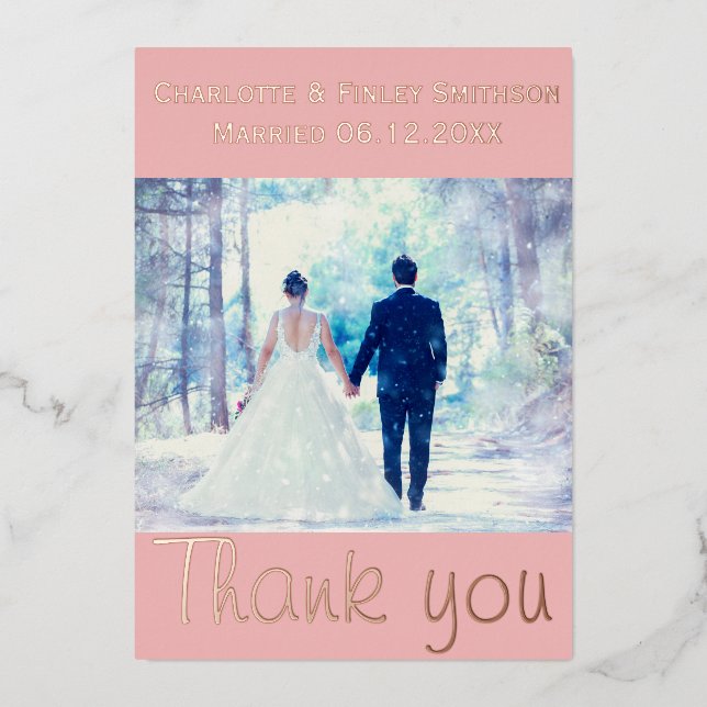Minimal personalized foil wedding thank you card (Front)
