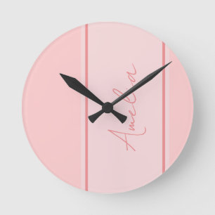 Minimal Personalized Pink Script Round Clock