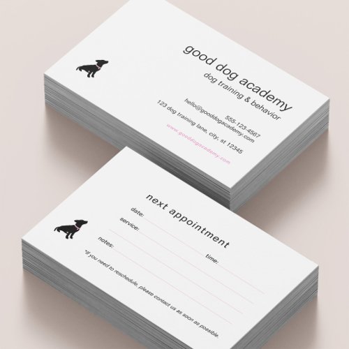 Minimal Pet Silhouette Dog Trainer  Appointment Card