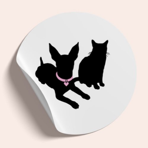 Minimal Pet Silhouette Pet Sitter Dog Cat Logo Classic Round Sticker