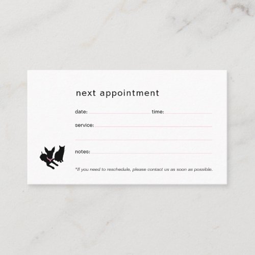 Minimal Pet Silhouette Pet Sitting Dog Cat Logo Appointment Card