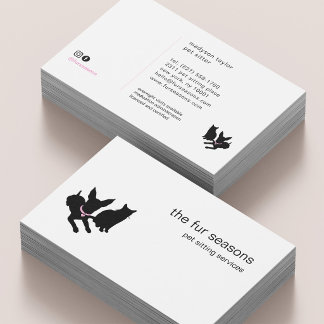 Minimal Pet Silhouette Pet Sitting Dog Cat Logo Business Card