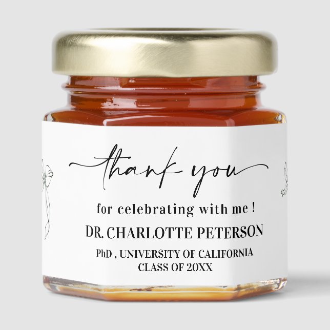 Minimal PhD Graduation Party Honey Jar Favors (Front)