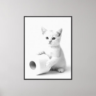 Minimal Photo Adorable White Kitten Toilet Paper Canvas Print