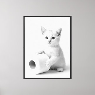 Minimal Photo Adorable White Kitten Toilet Paper Canvas Print