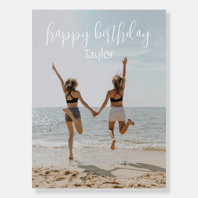 Minimal Photo Any Birthday Happy Birthday Name  Foam Board (Front)