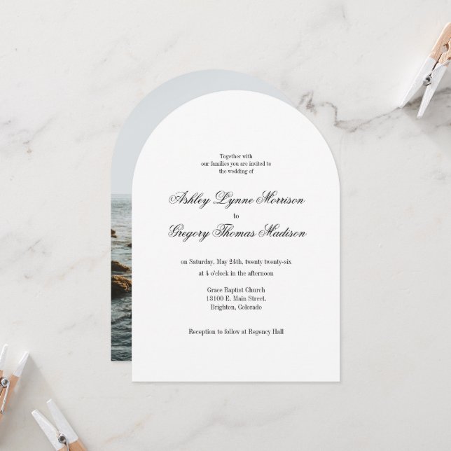 Minimal Photo Arch Shaped Wedding Invitation (Front/Back In Situ)