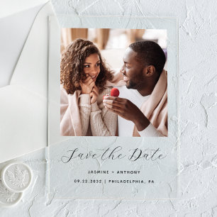Minimal Photo Black Script Wedding Save the Date Acrylic Invitations