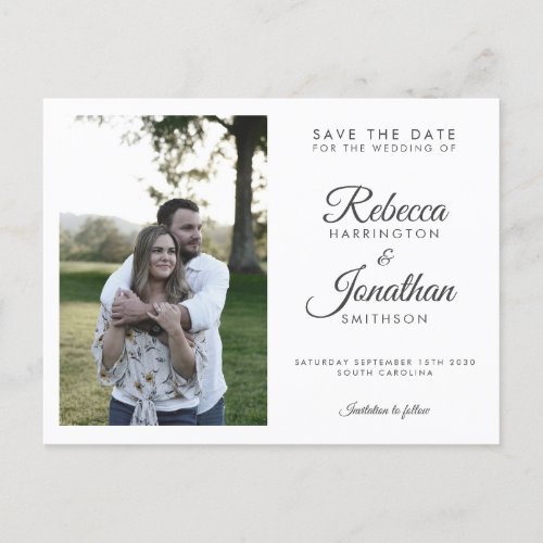 Minimal Photo Black White Wedding Save The Date  Invitation Postcard