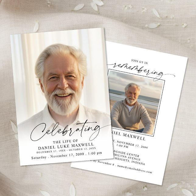 Minimal Photo Celebration of Life Funeral Memorial Invitation (Creator Uploaded)