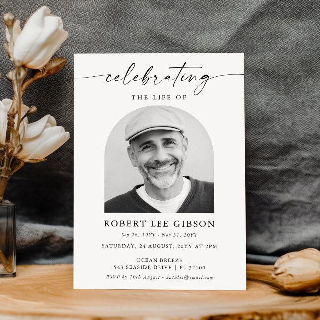 Minimal Photo Celebration of Life Funeral Memorial Invitation (Creator Uploaded)