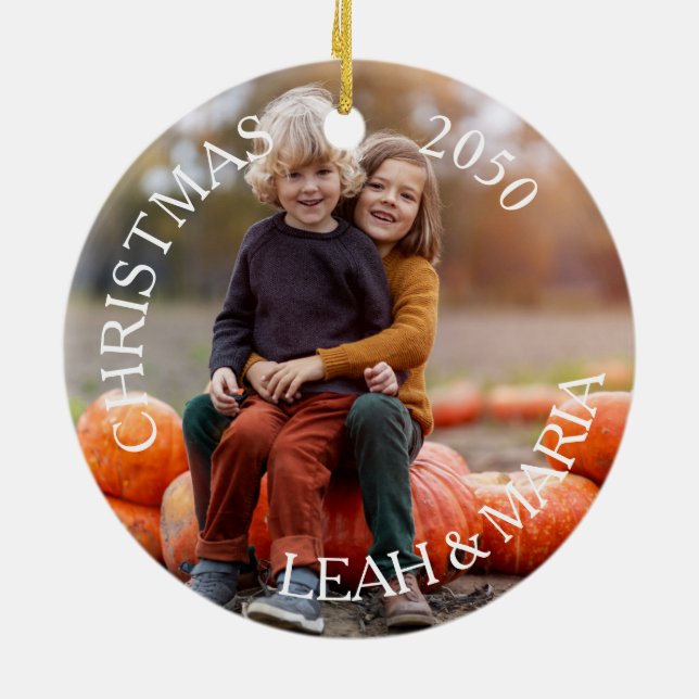 Minimal Photo Christmas Typography Ceramic Ornament (Back)