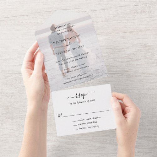 Minimal Photo Classic Elegant Wedding All In One Invitation