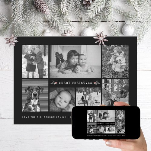 Minimal Photo Collage Black and White Holiday Card