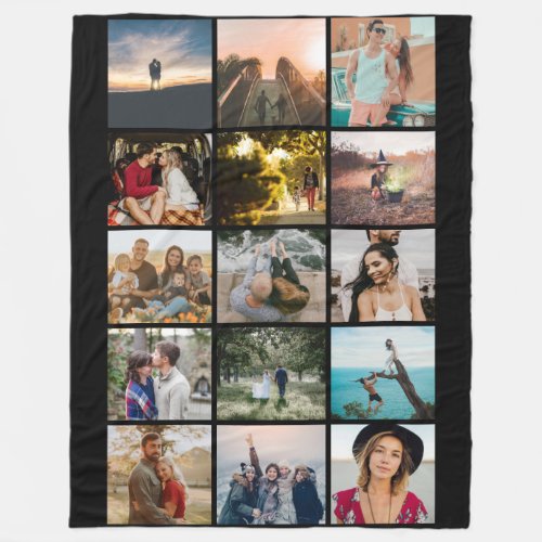 Minimal Photo Collage Black Fleece Blanket