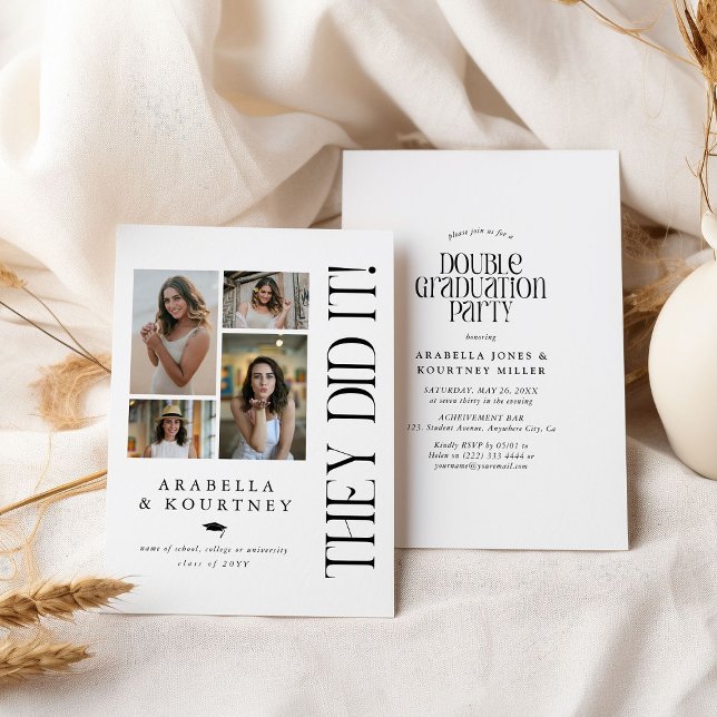 Minimal Photo Collage Double Graduation Party Invitation (Creator Uploaded)
