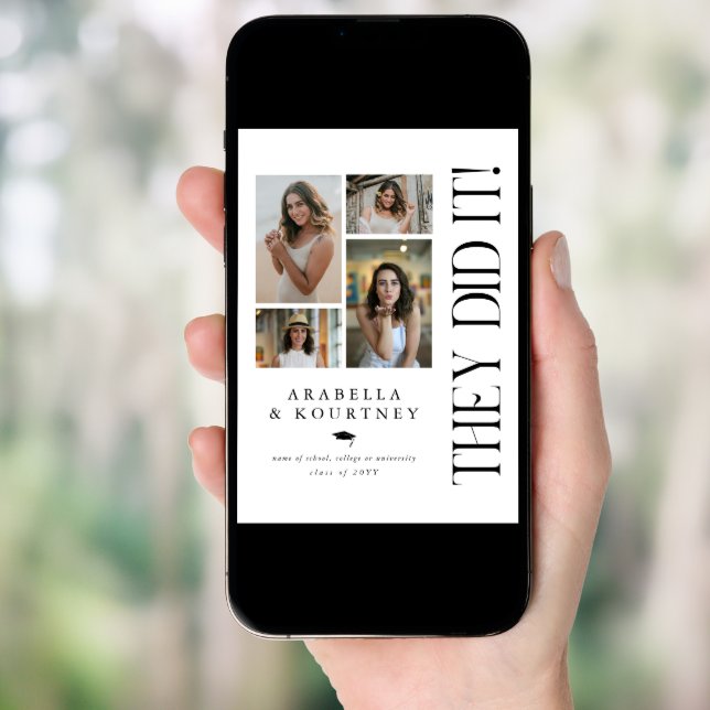 Minimal Photo Collage Double Graduation Party Invitation (Front Digital)