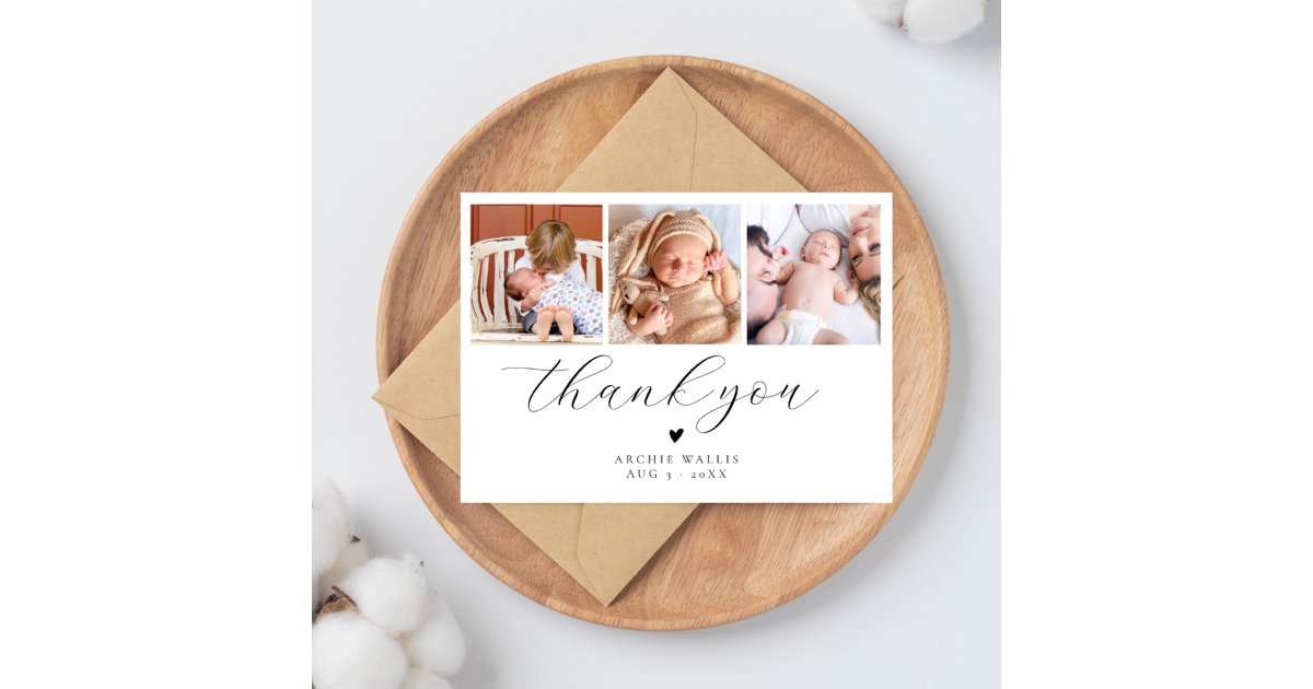 Minimal Photo Collage Elegant Baby Shower Thank You Card | Zazzle