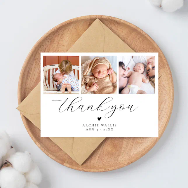 Minimal Photo Collage Elegant Baby Shower Thank You Card | Zazzle