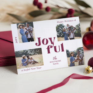 Minimal Photo Collage Joyful Typography Christmas Letterpress Photo Cards
