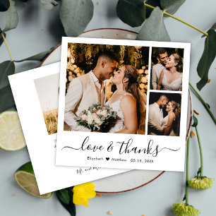 Minimal Photo Collage Love and Thanks Wedding Thank You Card