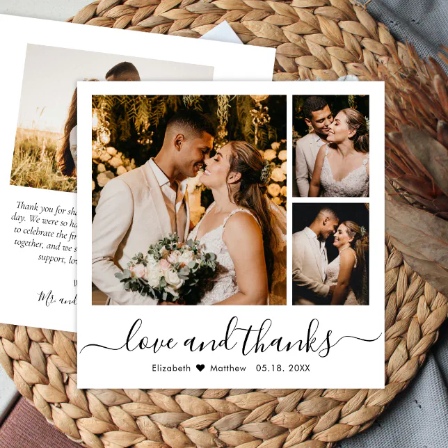 Minimal Photo Collage Love and Thanks Wedding Thank You Card | Zazzle