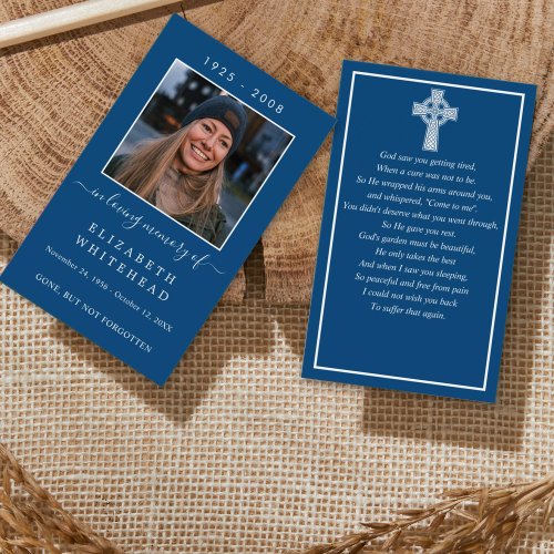 Minimal Photo Funeral Celtic Prayer Card Royal