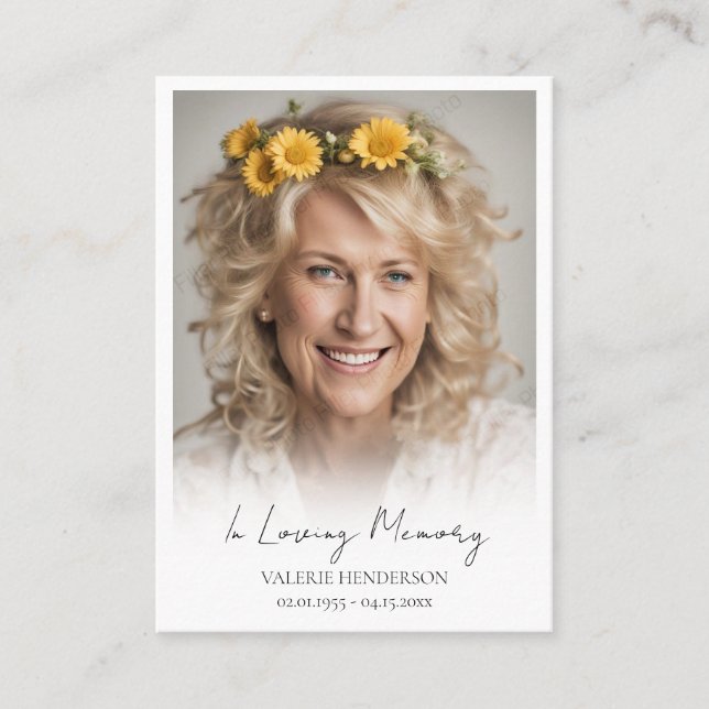 Minimal Photo Funeral Keepsake Business Card (Front)