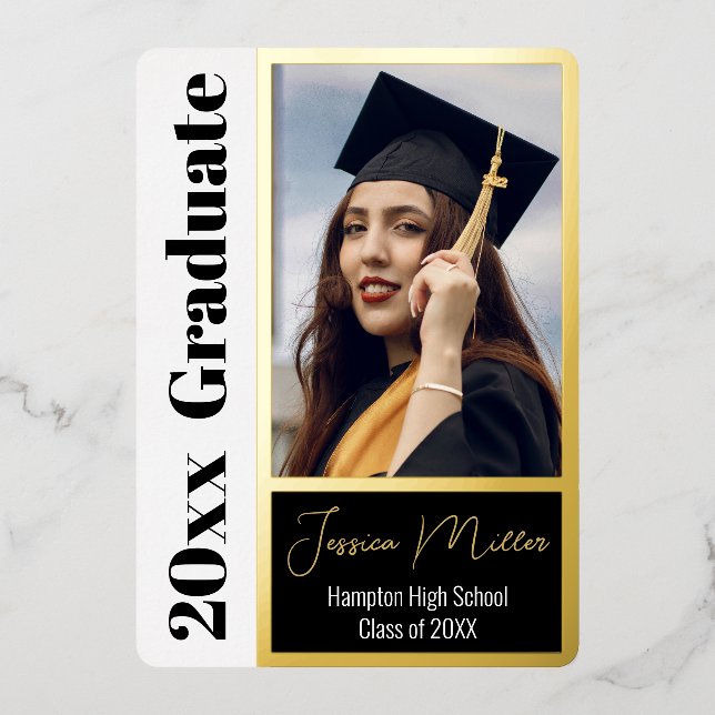 Minimal Photo Graduation Party Foil Invitation (Front)